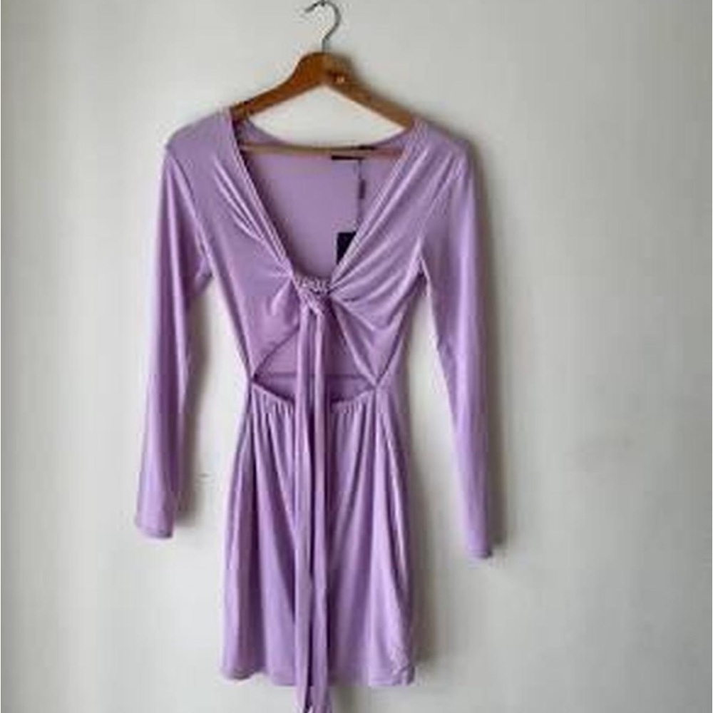 Lavender Fashiona Nova Tie-Front Fitted Dress  w/ attached shorts